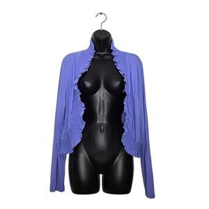 The Pyramid Collection Open Front Cardigan Size Medium Long Sleeve Ruffle Purple